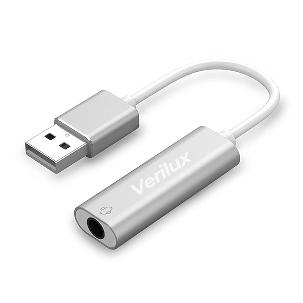 Verilux USB Sound Card USB to 3.5mm Jack Audio Adapter USB External Stereo Sound Adapter Splitter Converter for Windows and Mac, Linux, Compatible with PS4, Headset (Sliver) Verilux USB Sound Card USB to 3.5mm Jack Audio Adapter USB External Stereo Sound Adapter Splitter Converter for Windows and Mac, Linux, Compatible with PS4, Headset (Sliver)